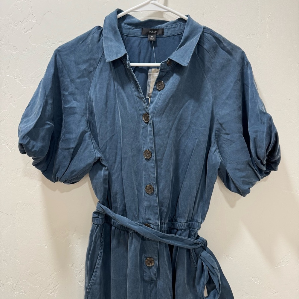 NWT J. Crew Drapey Belted Jumpsuit Blue Women's 6 Puff Sleeve Belted - Picture 5 of 15